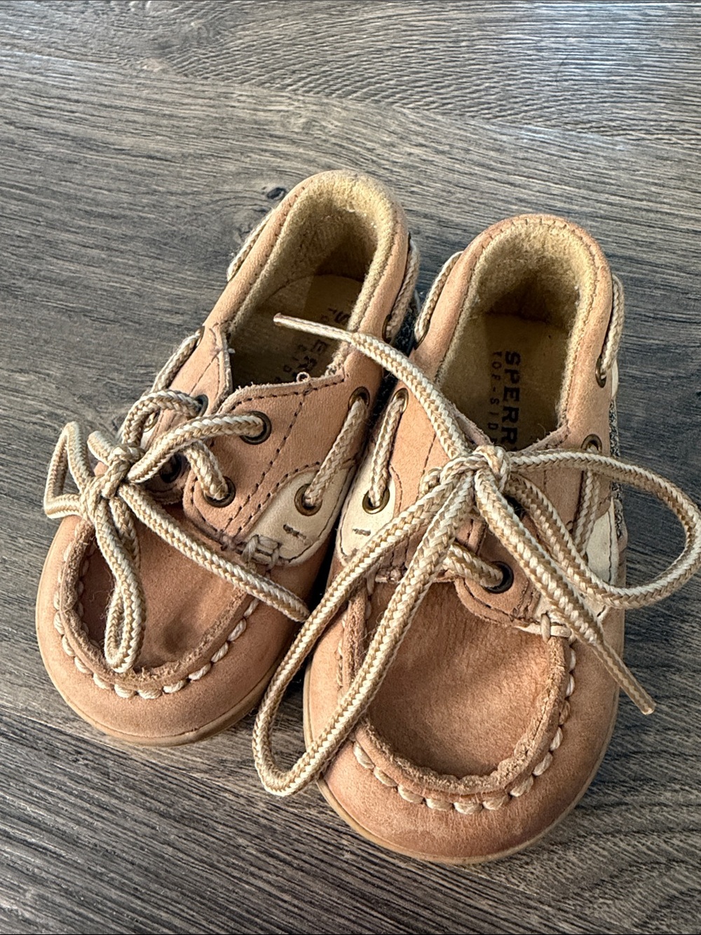 Sperry Baby Size 2 Tan Leather Moccasin Boat Shoes